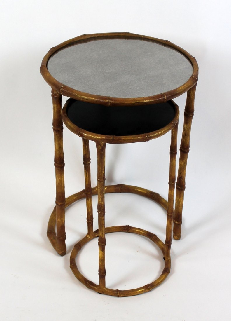 Nest of 2 faux bamboo metal tables with mirrors (1 of 4)