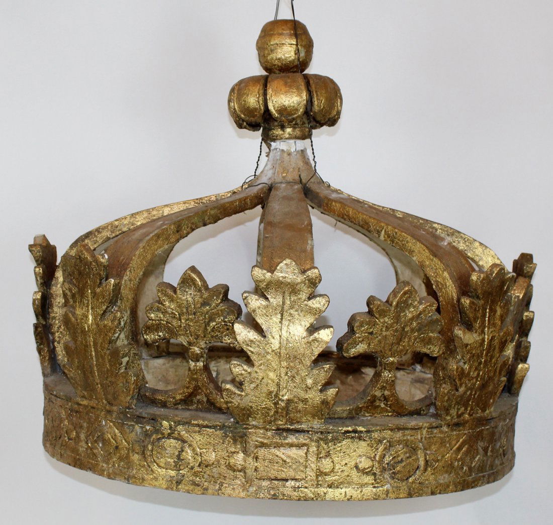 Gilt finish wood crown bed canopy (1 of 4)