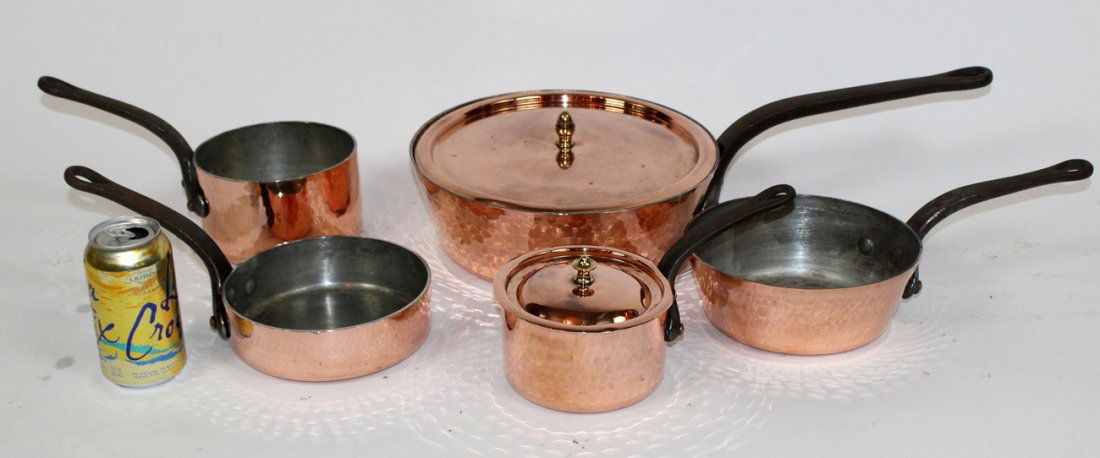 Lot of 5 French copper pots (1 of 3)