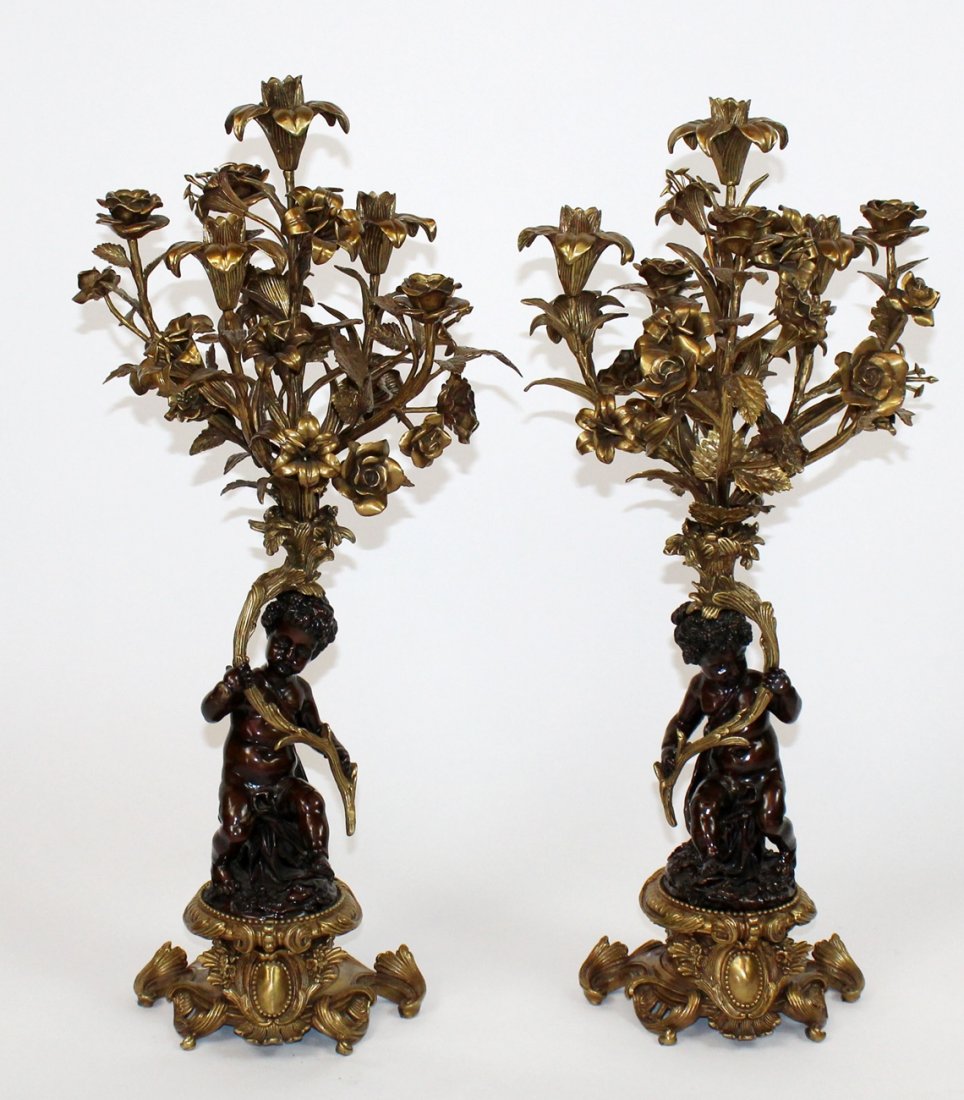 Pair of 6 arm bronze candelabra with cherubs (1 of 3)