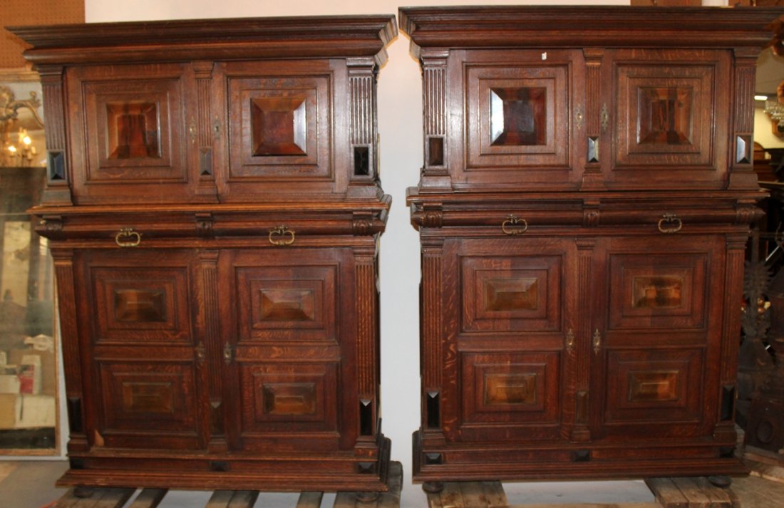 Pair of French raised panel oak cabinets (1 of 4)