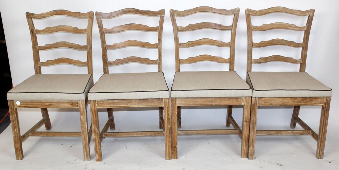 Set of 4 washed oak ladder back dining chairs (1 of 2)