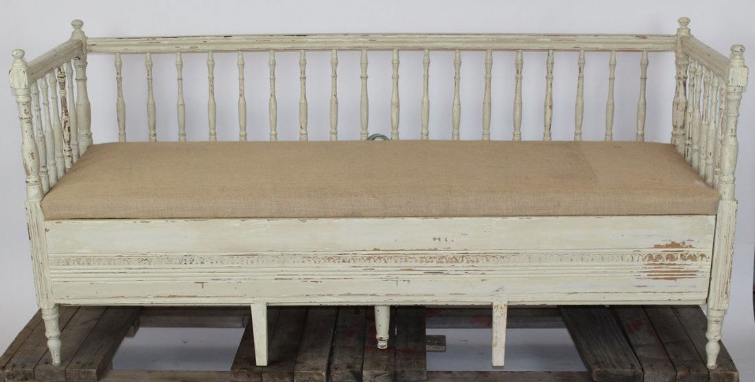 Swedish Gustavian painted pine bench with trundle (1 of 7)