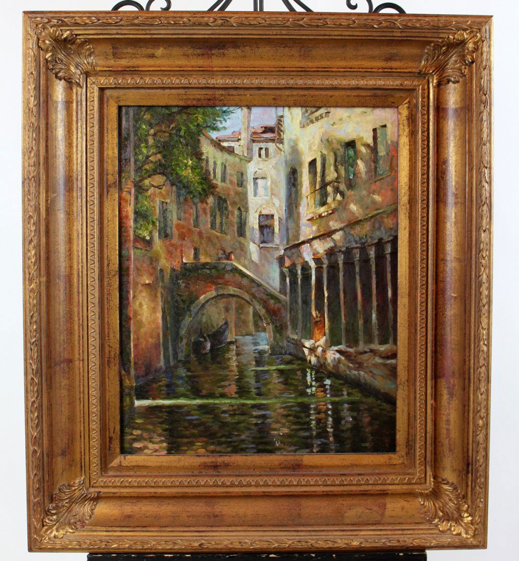 Framed oil on canvas of a Venice canal scene (1 of 4)