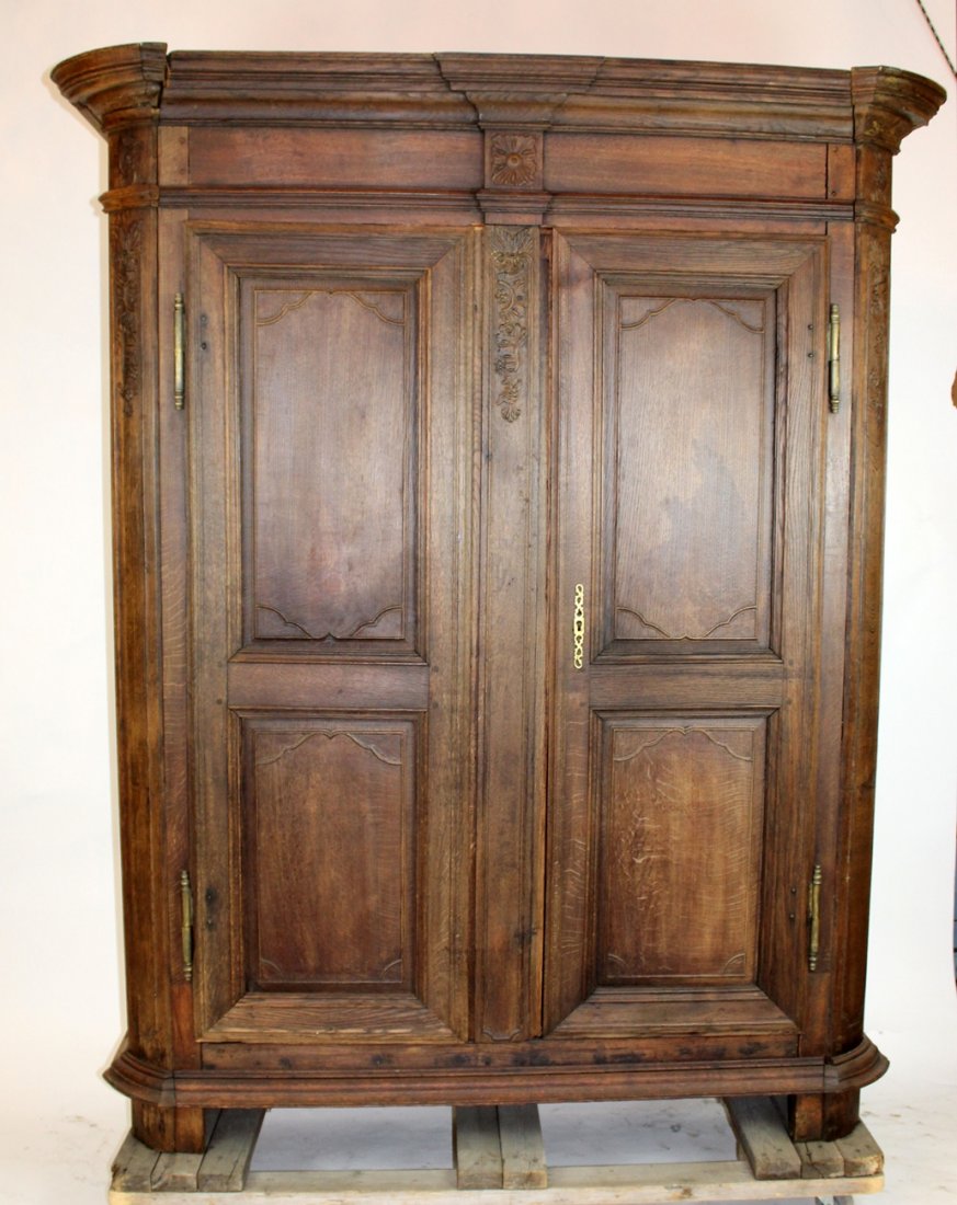 Antique French weathered armoire with shell carvings (1 of 5)