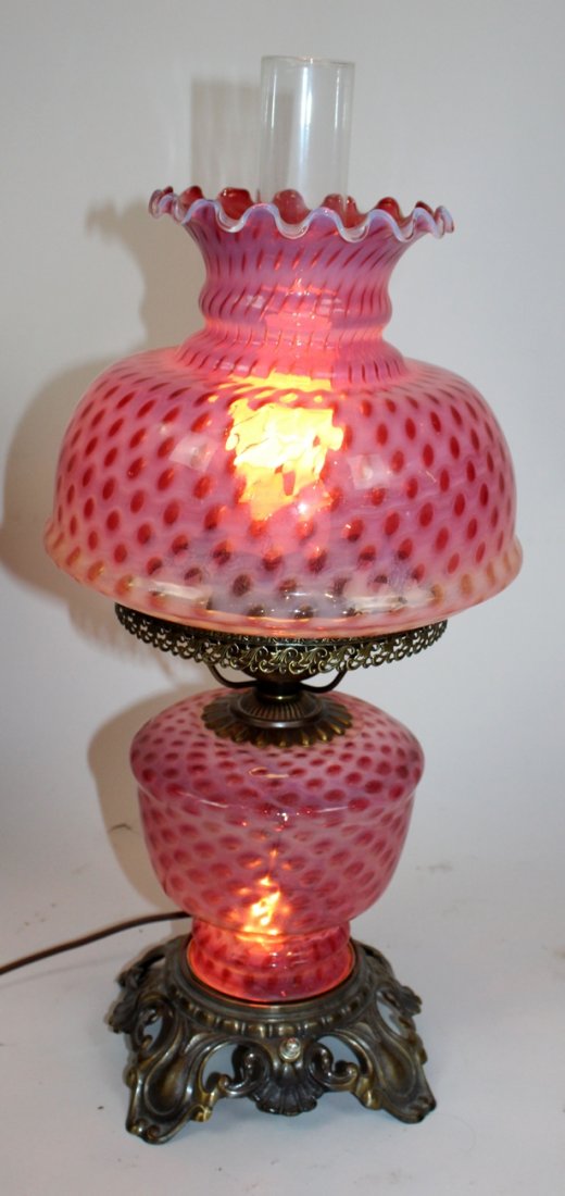 Victorian pink glass converted oil table lamp (1 of 4)