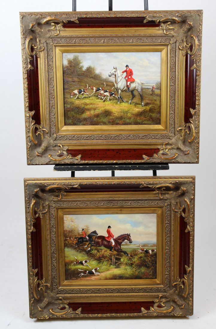 Pair of oil on canvas English hunt scenes (1 of 8)