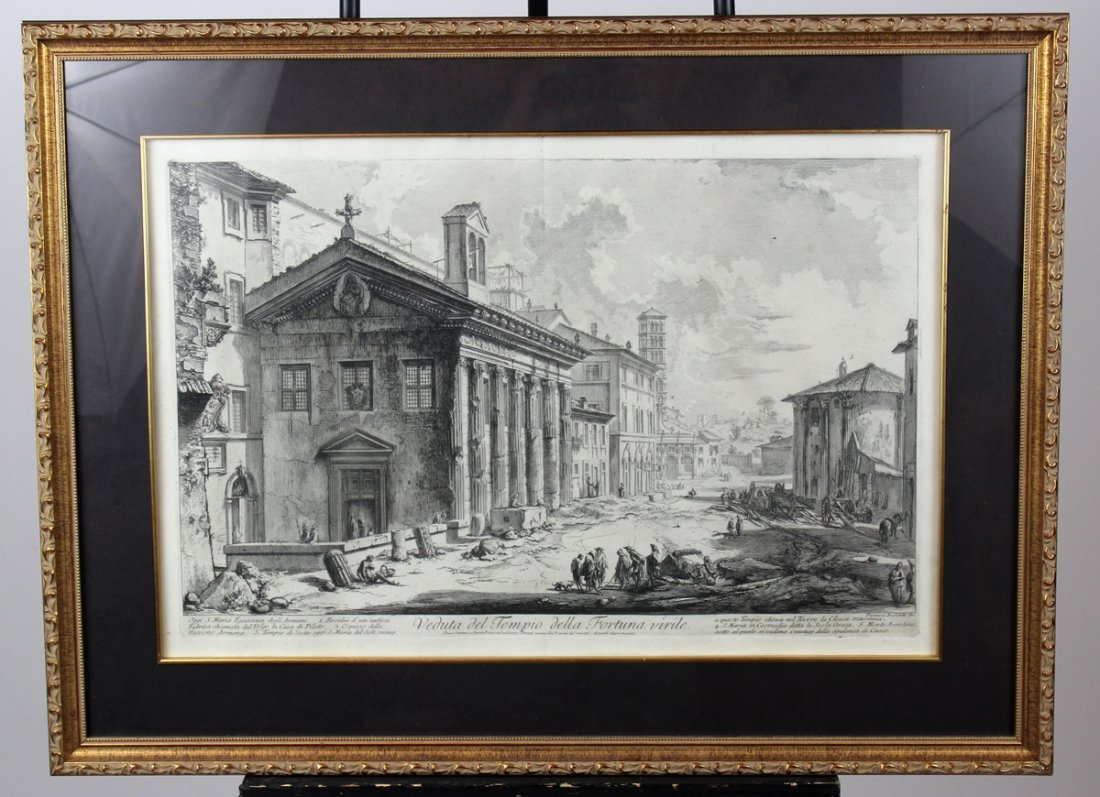 Veduta del Tempio' engraving: Veduta del Tempio della Sibila engraving on paper after Giovanni Battista Piranesi (1720-1778). 23"h x 31"w framed size.
