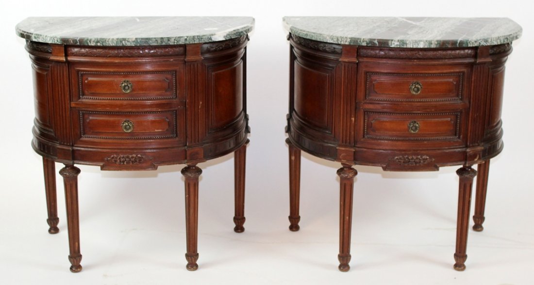 Pair of French demi-lune commodes with marble. (1 of 4)