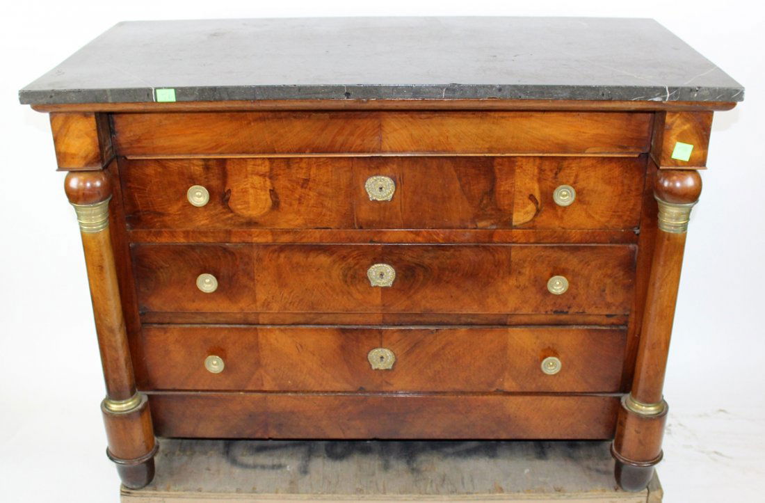 French Empire commode in walnut & burl with marble top (1 of 5)