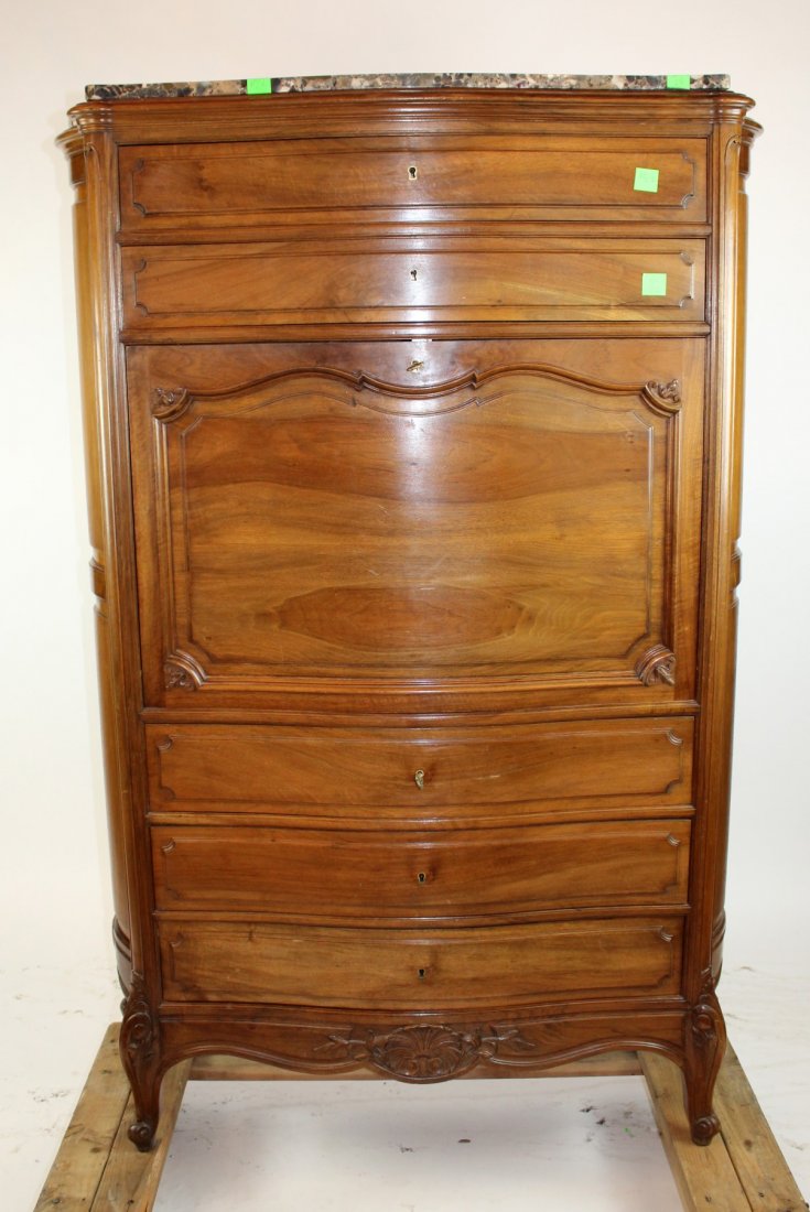 French Louis XV abbattant secretary with marble top (1 of 4)