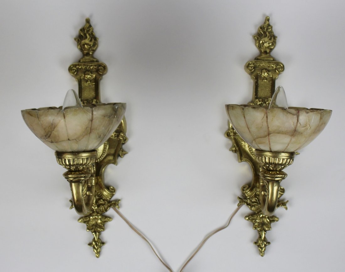 Pair of gilt bronze & alabaster wall sconces (1 of 5)