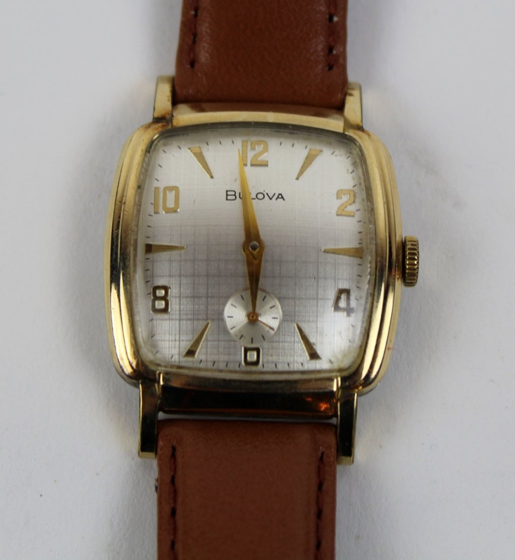Vintage Bulova 10k Rgp Bezel Men s Watch With Leather
