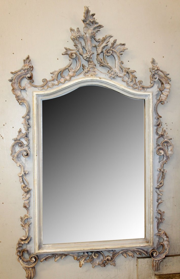 Italian carved & painted wood mirror. (1 of 2)