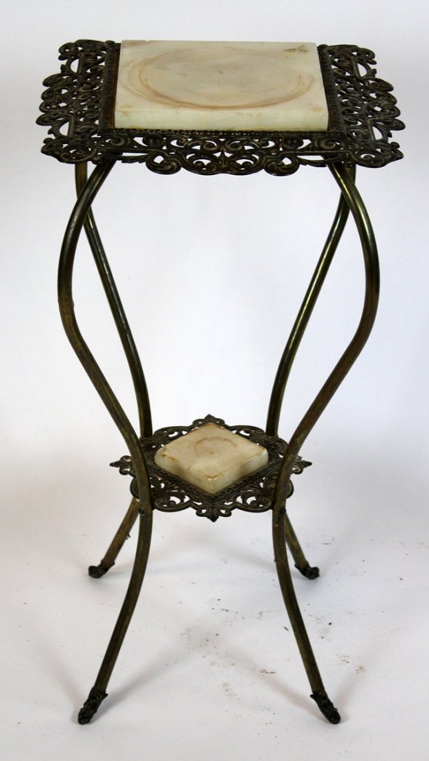 American Victorian brass plant stand with onyx (1 of 4)