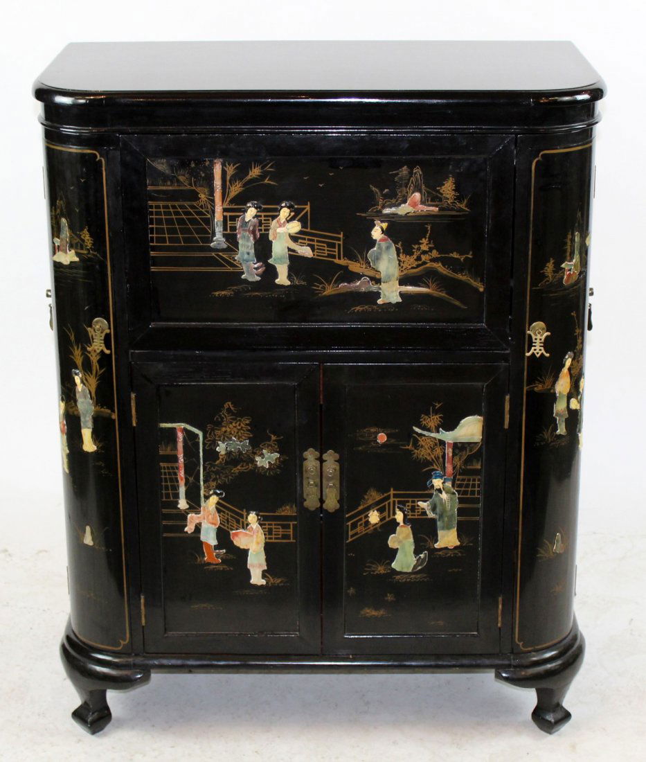 George Zee black lacquer bar cabinet with inlays (1 of 6)