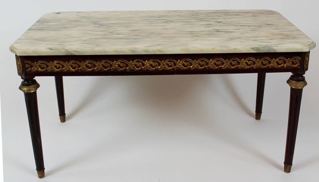 French LXVI style cocktail table with marble top (1 of 4)