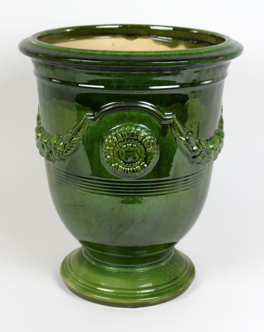Green glazed ceramic urn form planter (1 of 6)