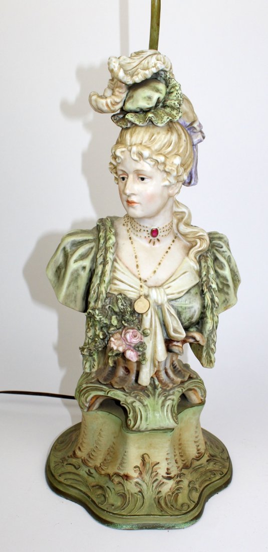 Bisque bust of Victorian woman made into lamp (1 of 7)