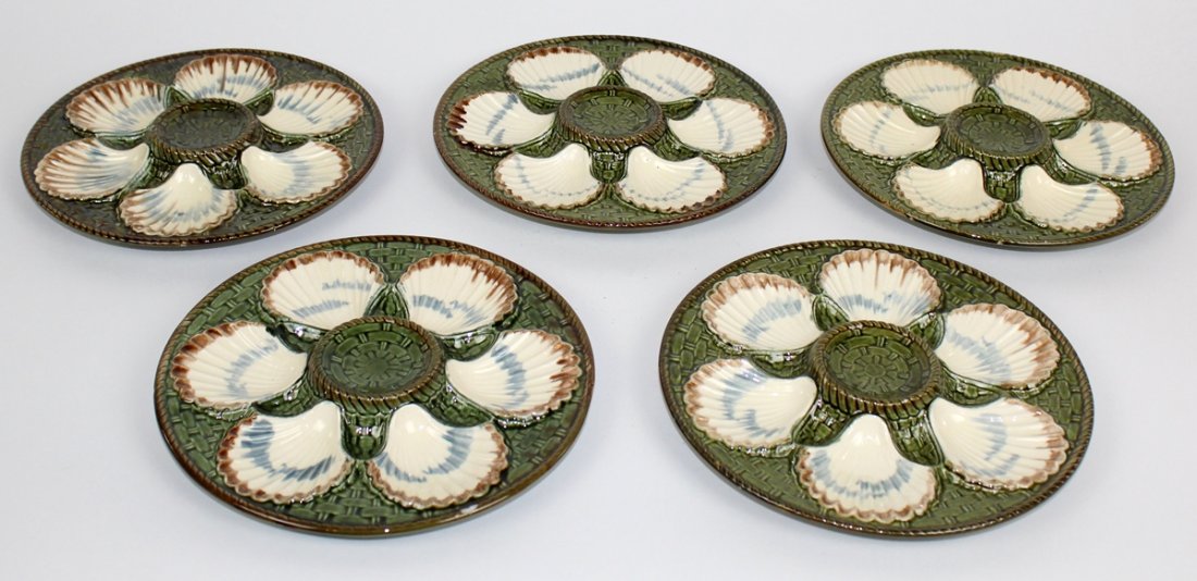 Longchamp terre de fer French oyster plates: Set of 5 French Longchamp terre de fer oyster plates. 9 3/8"dia