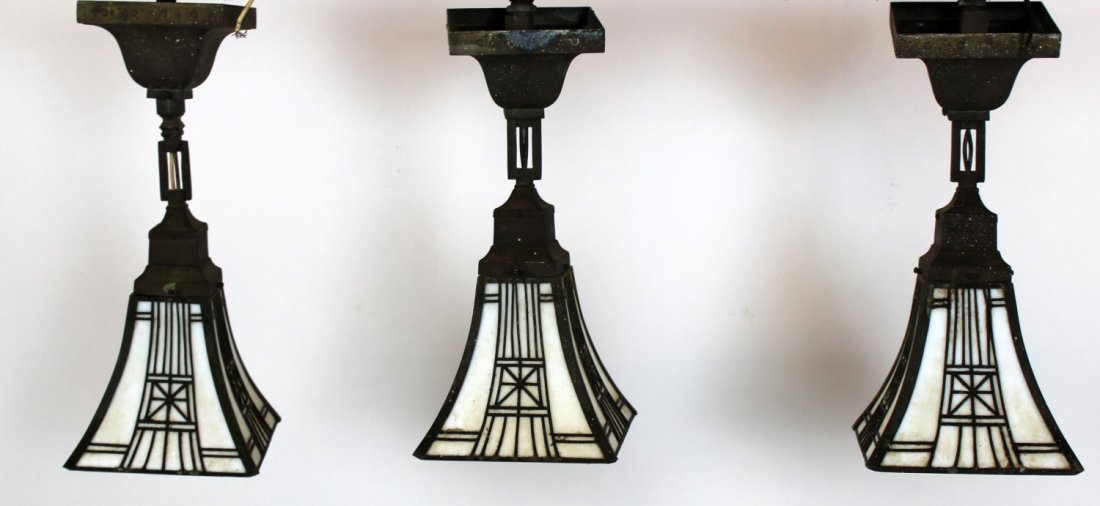 3 Bradley & Hubbard stained glass pendant lights (1 of 7)