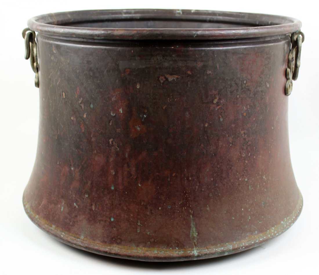 Large copper cauldron with bronze handles (1 of 5)
