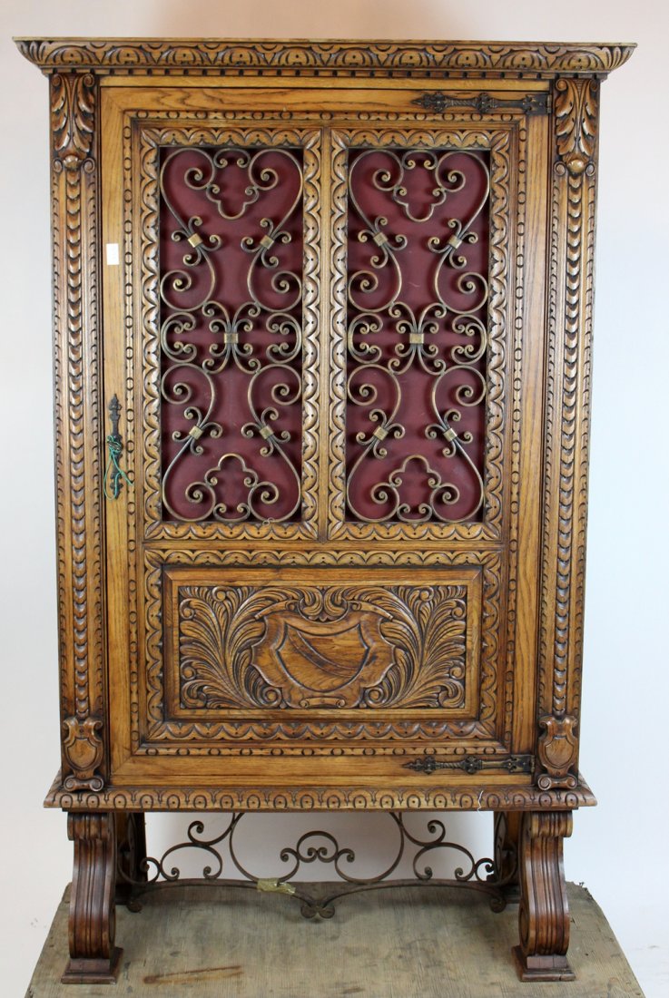 Spanish carved cabinet with iron door (1 of 4)