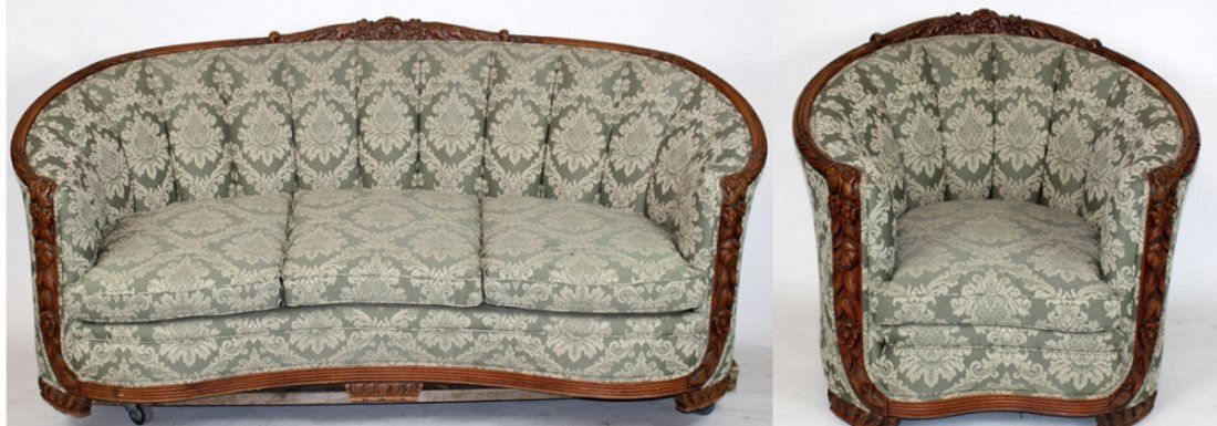 French Art Deco curved back sofa & chair (1 of 6)