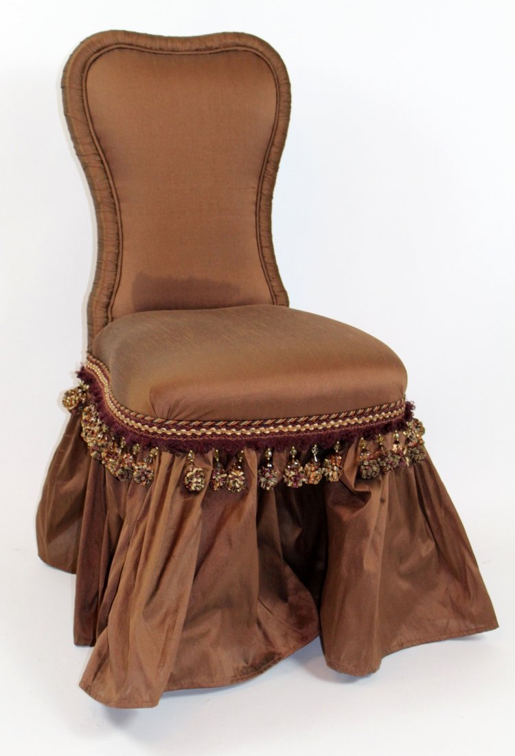 Silk upholstered vanity chair with ruffle skirt (1 of 3)