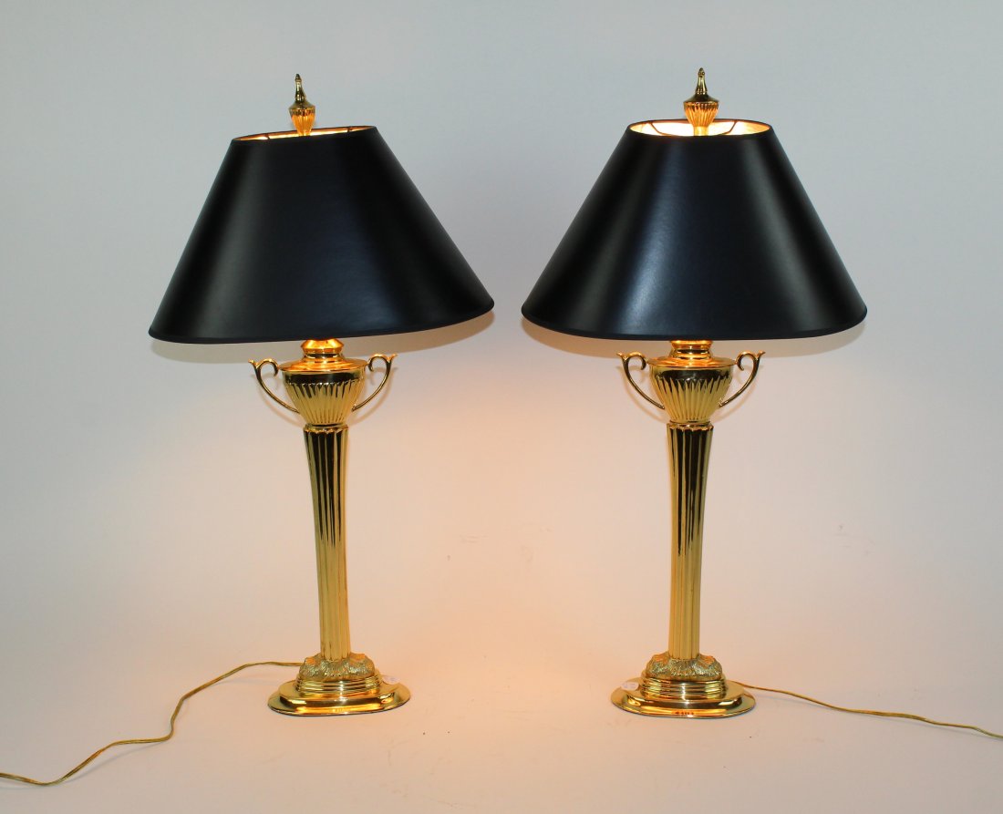 Pair of classical brass buffet lamps with black shades (1 of 5)