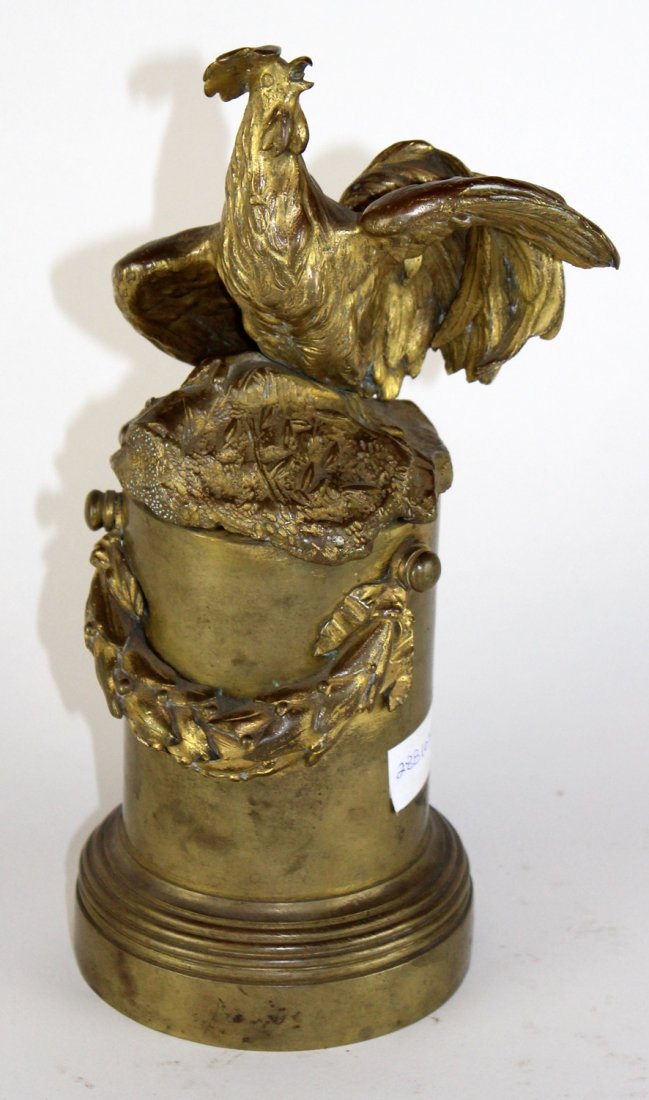 Antique French bronze newel post finial: Antique French bronze newel post finial with rooster. 19th century. 11 1/4"h x 6 1/2"w