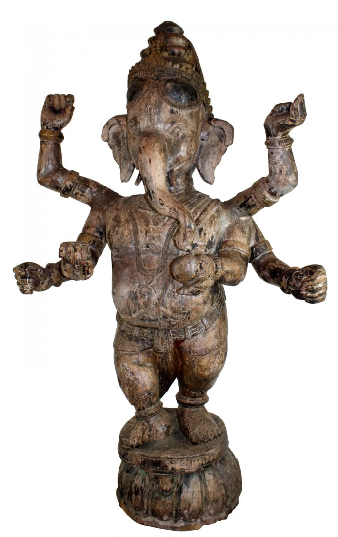 Hand carved wooden statue of Hindu God Ganesh (1 of 7)