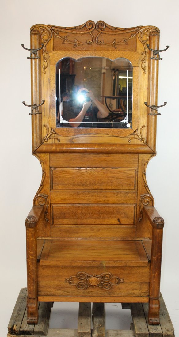 American oak hallbench with etched mirror (1 of 5)