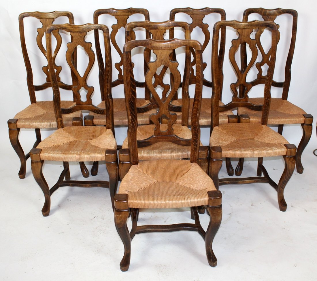 Set of 8 French Provincial style rush seat chairs (1 of 4)