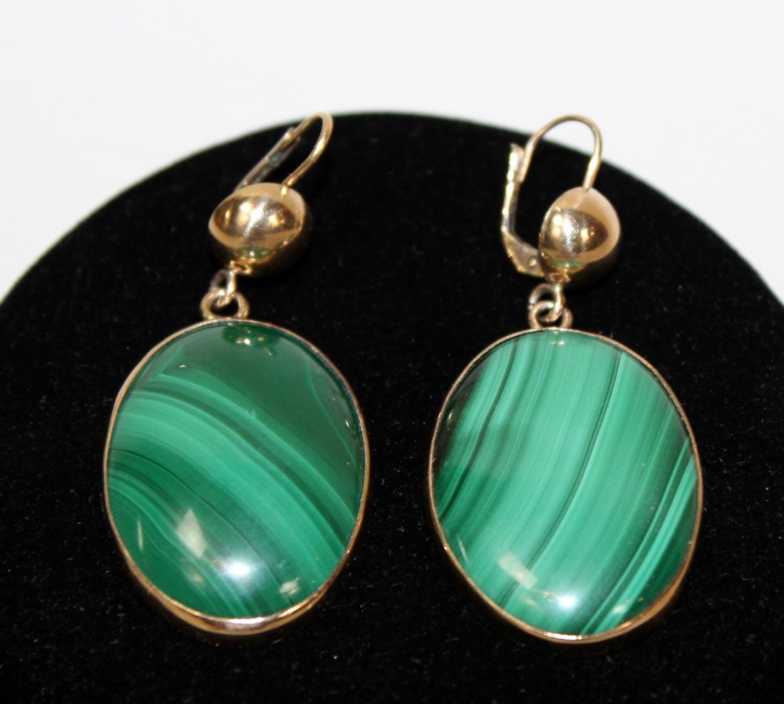 Pair of 14kt gold & malachite earrings (1 of 2)