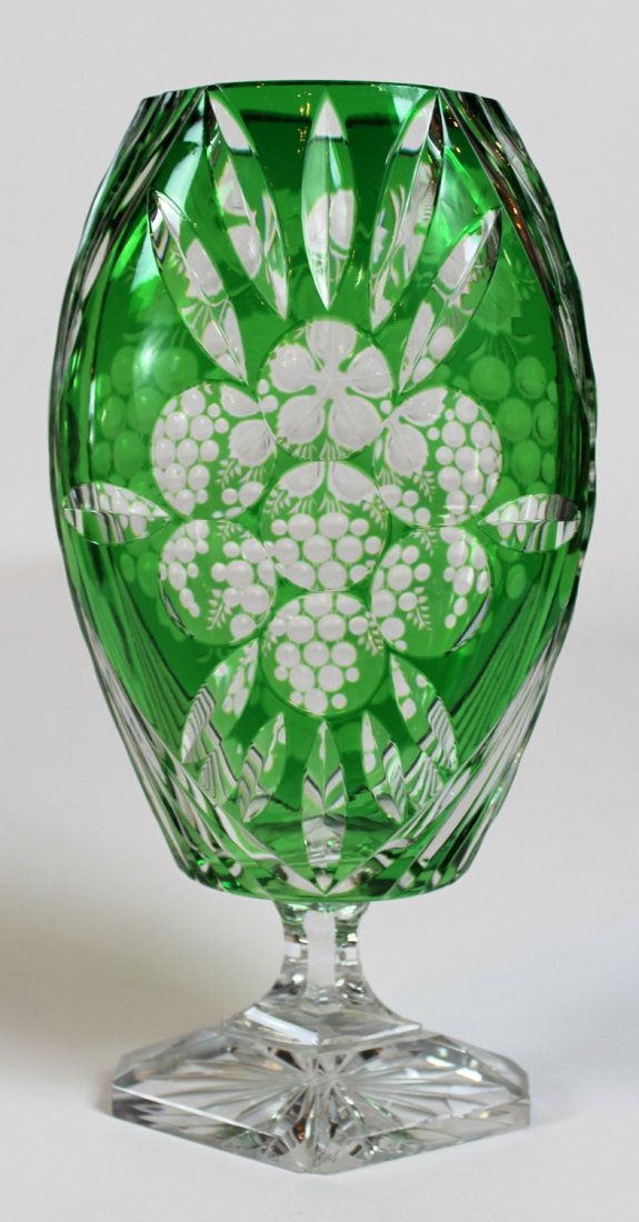 Green cut to clear crystal footed vase (1 of 3)