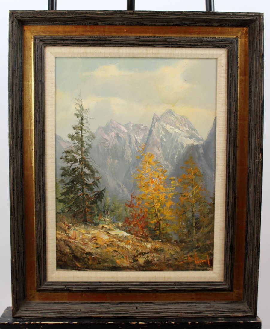 H. Hansung (1924) oil on canvas depicting mountain (1 of 4)