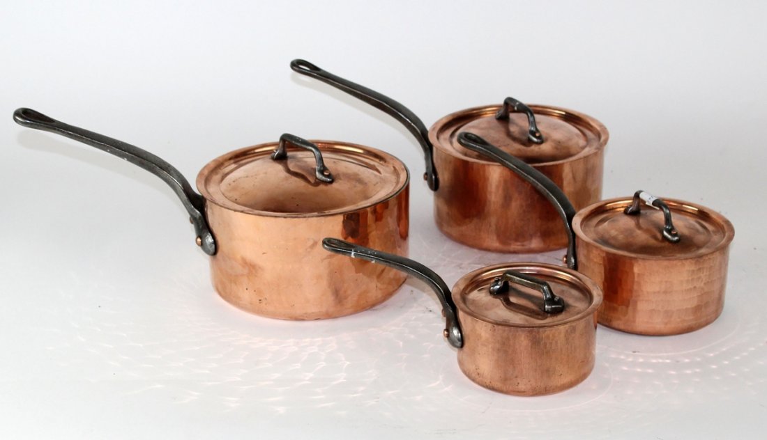 Nest of 4 French Mauviel copper pots with lids (1 of 4)