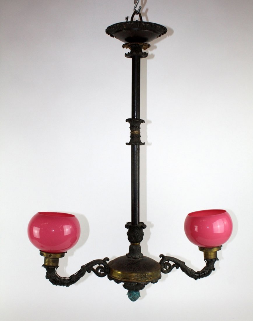 French bronze 2-arm converted oil lamp chandelier (1 of 5)