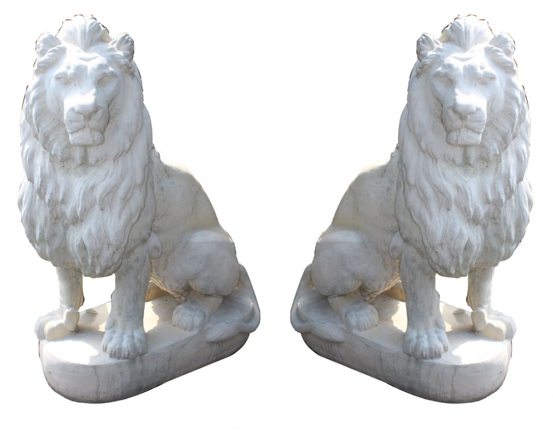 Pair of large scale Belgian cast seated entry lions (1 of 5)