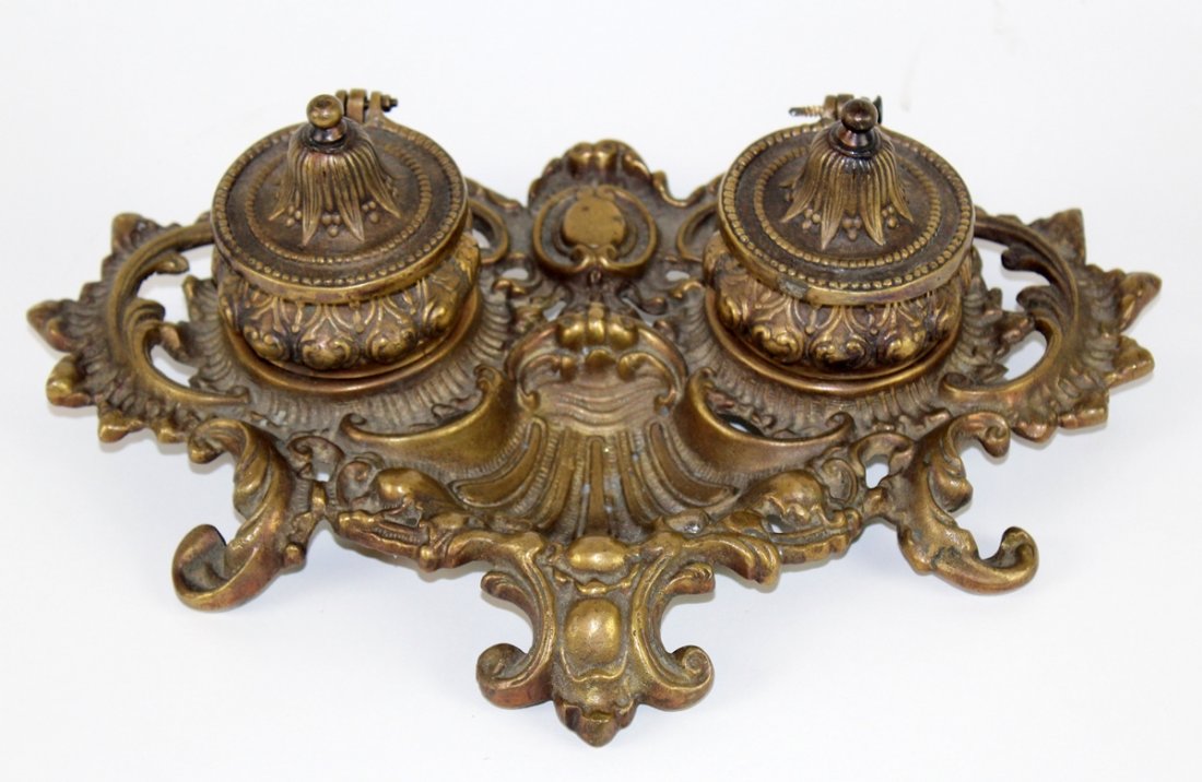 Bronze Louis XV style double inkwell (1 of 5)