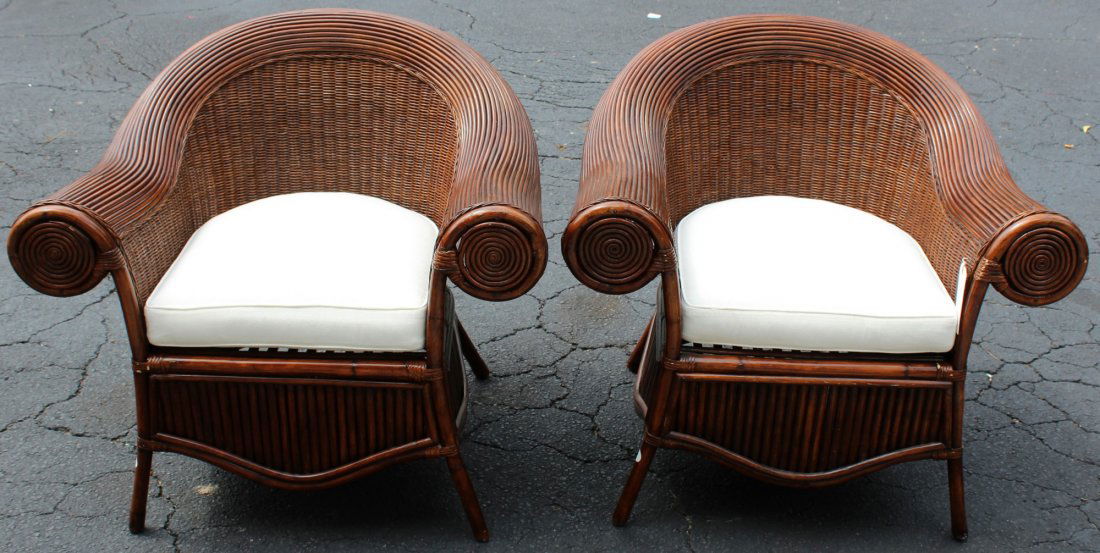 Pair of rolled arm rattan armchairs (1 of 4)