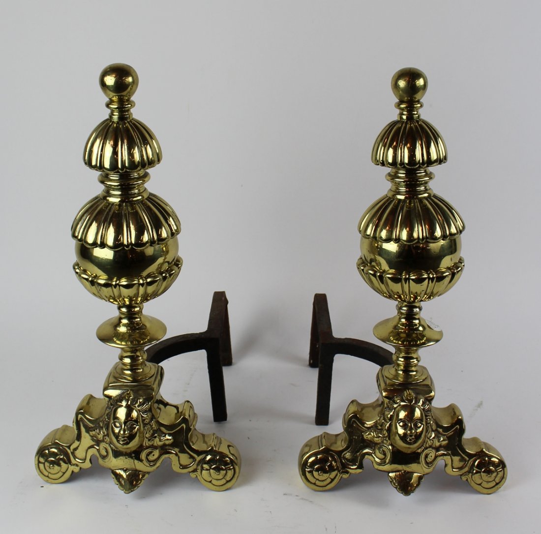 Pair American polished brass andirons (1 of 4)