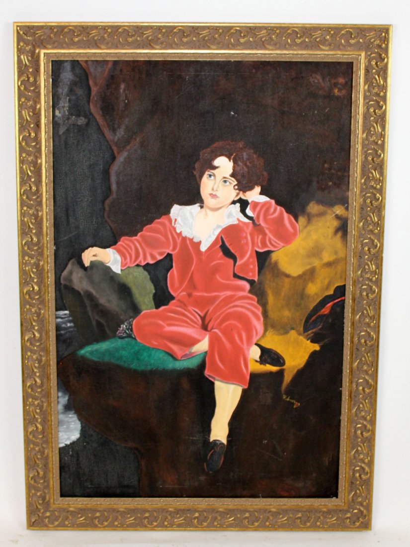 Antique oil on canvas portrat of a young boy: Antique oil on canvas portrait of a young boy. Signed l/r Edwin. 46"h x 30"w