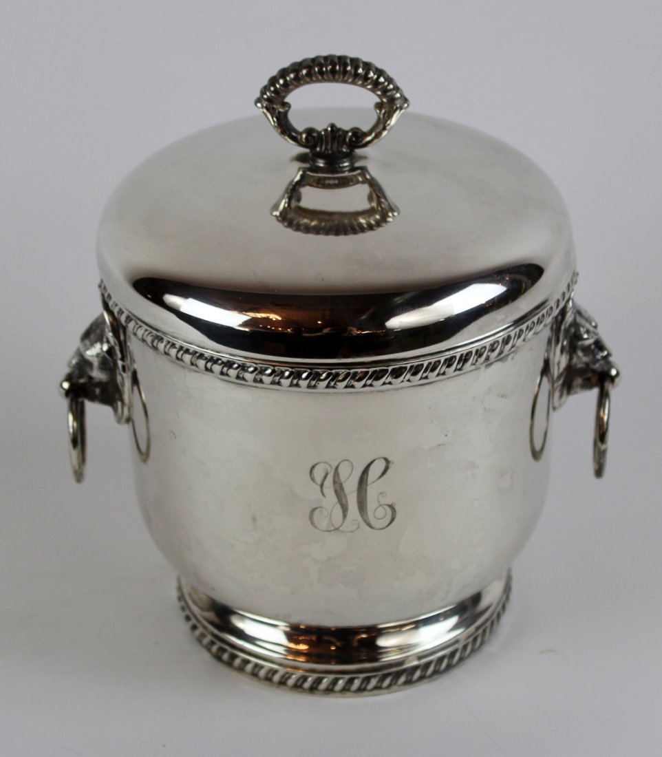 Silverplate ice bucket with lion head handles (1 of 3)