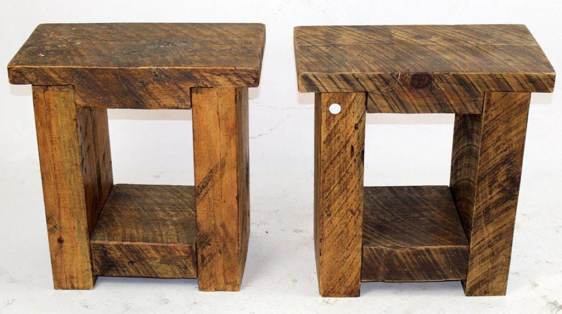Pair primitive reclaimed pine side tables (1 of 2)