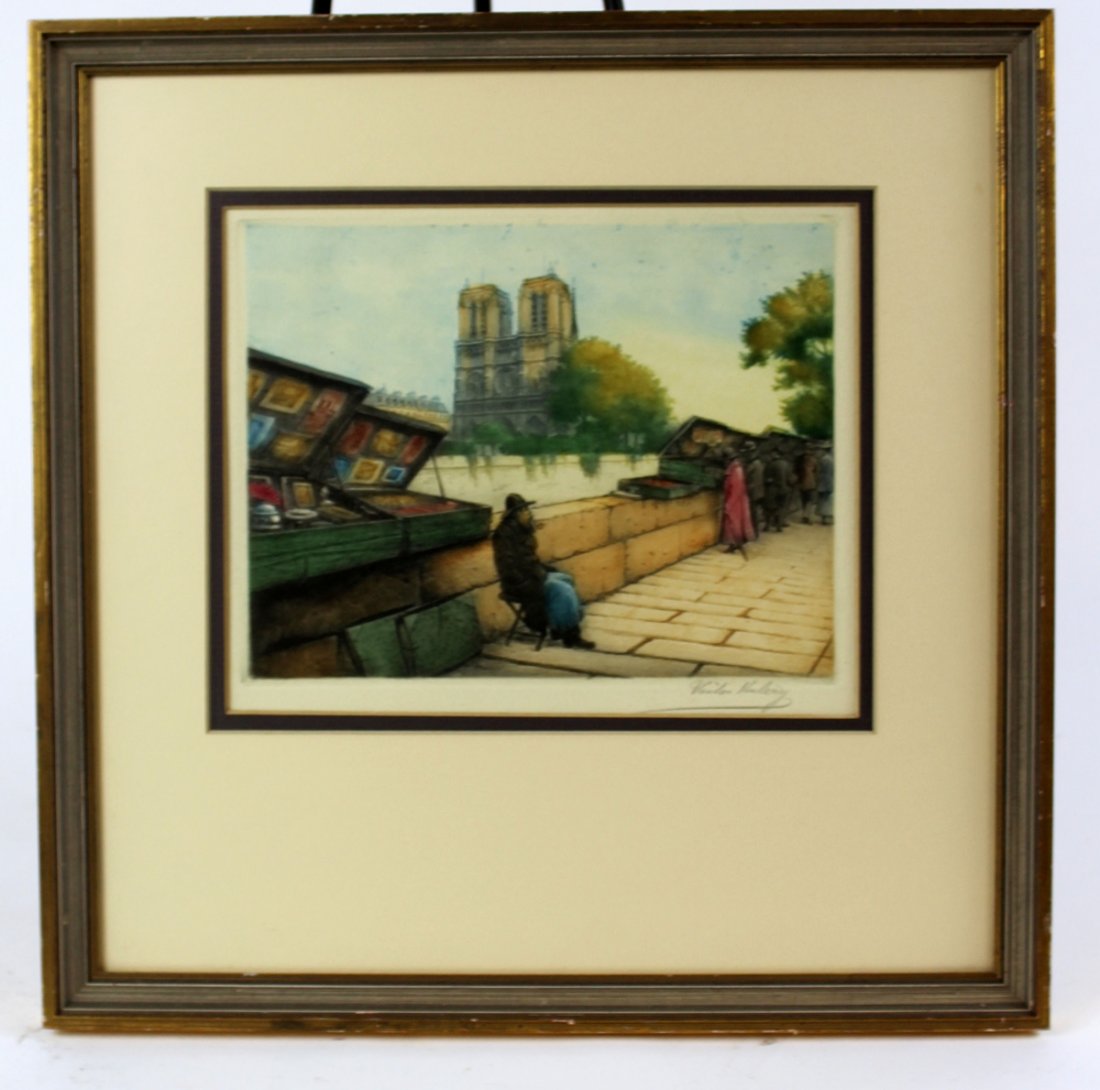 Hand colored engraving Notre Dame (1 of 3)