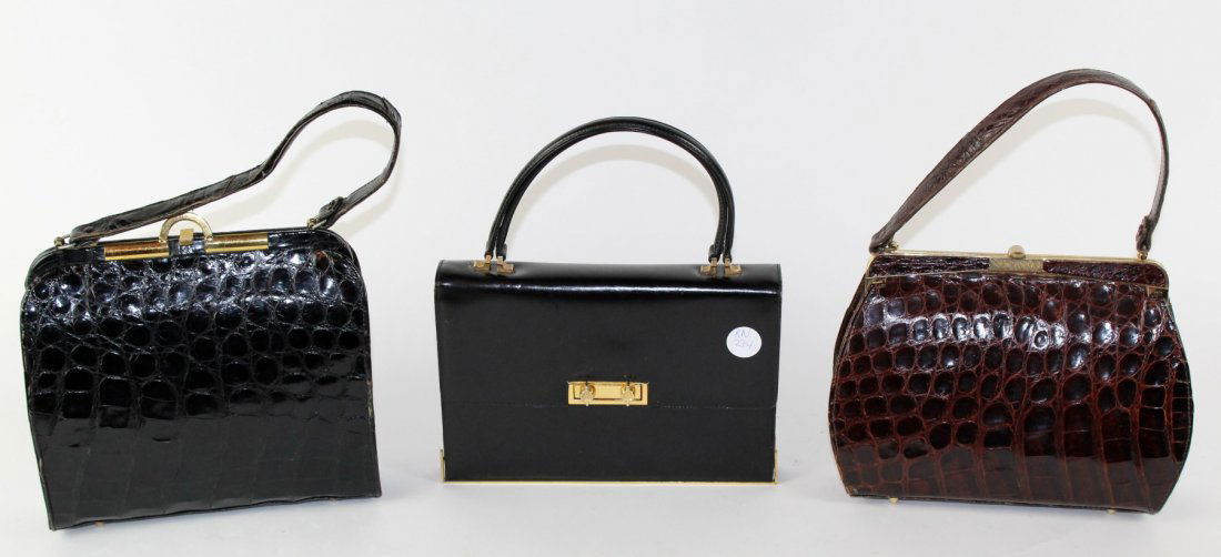 Lot of 3 vintage purses: 2 crocodile 1 leather (1 of 4)