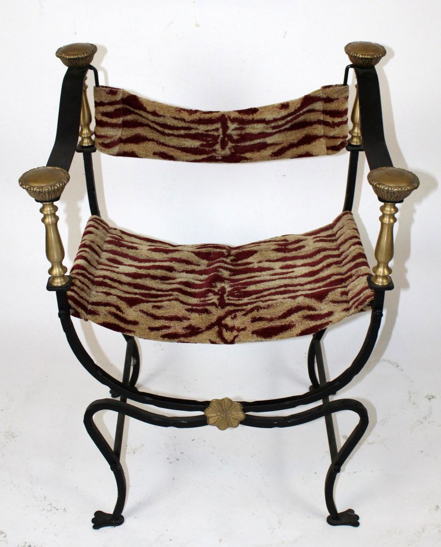 Black wrought Iron savonarola style armchair (1 of 3)
