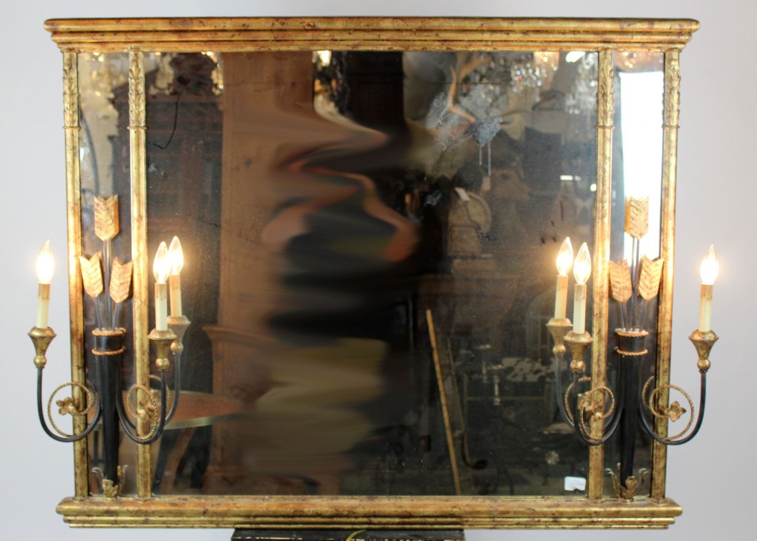 Decorative gilt framed mirror with sconces (1 of 2)
